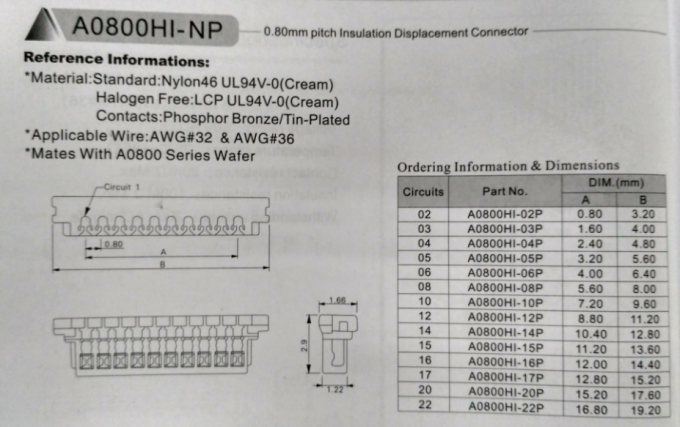 0.8mm pitch Insulation Displacement Connector SUR connector for AWG32#